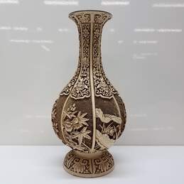 Ivory Dynasty Carved MCM Brass & Resin Asian Chinese Vase 12 Inches
