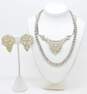 VNTG Icy Rhinestone & Silver Tone Necklaces & Dress Clips 78.2g image number 1