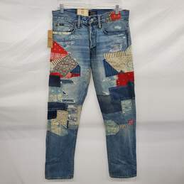 Polo Ralph Lauren The Varick Slim Straight Denim Patchwork Jeans NWT Size 31/32