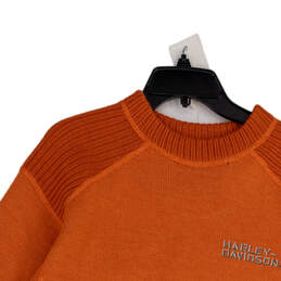Mens Orange Knitted Long Sleeve Crew Neck Pullover Sweater Size Large