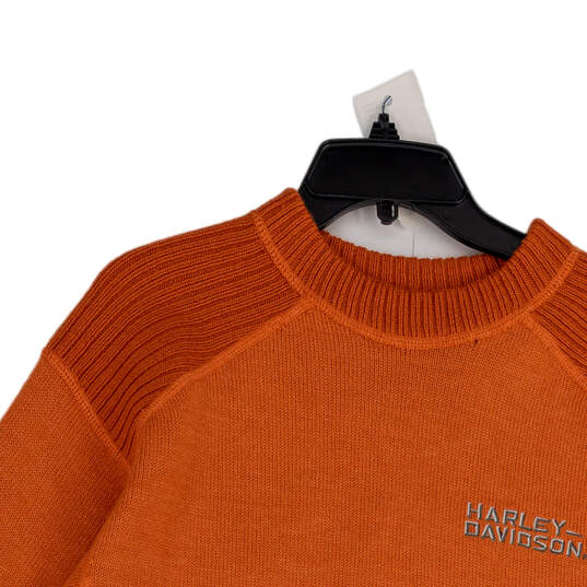 Mens Orange Knitted Long Sleeve Crew Neck Pullover Sweater Size Large image number 1