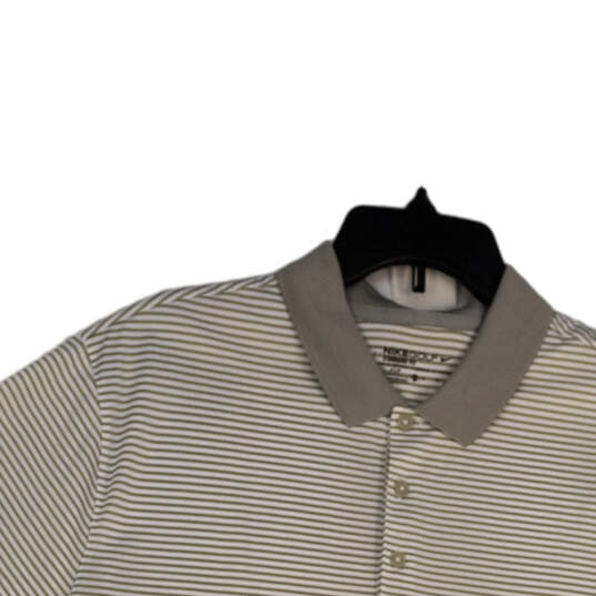 Mens Gray Striped Short Sleeve Collared Side Slit Golf Polo Shirt Size XL image number 3