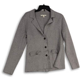 Womens Gray Long Sleeve Notch Lapel Pockets Button Front Jacket Size Small