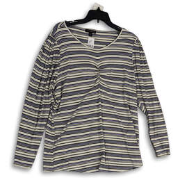 NWT Womens Multicolor Striped V-Neck Long Sleeve Pullover T-Shirt Sz 18/20