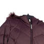 Womens Purple Long Sleeve Pockets Hooded Full-Zip Puffer Jacket Size M image number 3