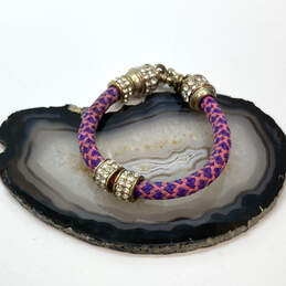 Designer J. Crew Gold-Tone Rhinestone Pink Purple Woven Charm Bracelet