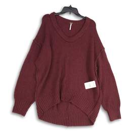 NWT Free People Womens Burgundy V-Neck Long Sleeve Pullover Sweater Size XS