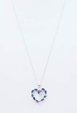10K White Gold Blue Sapphire Heart Pendant Necklace 3.0g
