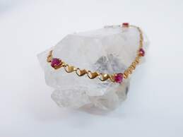 10K Yellow Gold Faceted Ruby Hearts Linked Chain Bracelet 3.0g alternative image