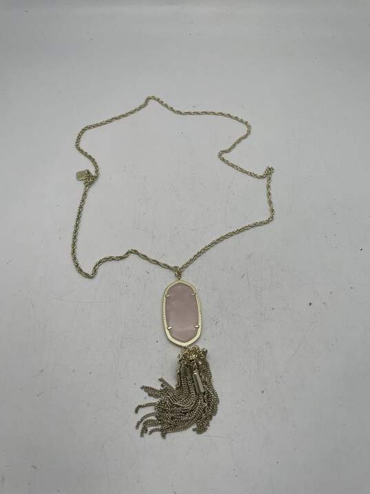 Womens Gold Tone Pink Stone Rayne Link Chain Tassel Pendant Necklace 46.9g image number 3