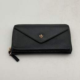 Tory Burch Womens Black Gold Card Organizer Inner Zipper Pocket Wristlet Wallet