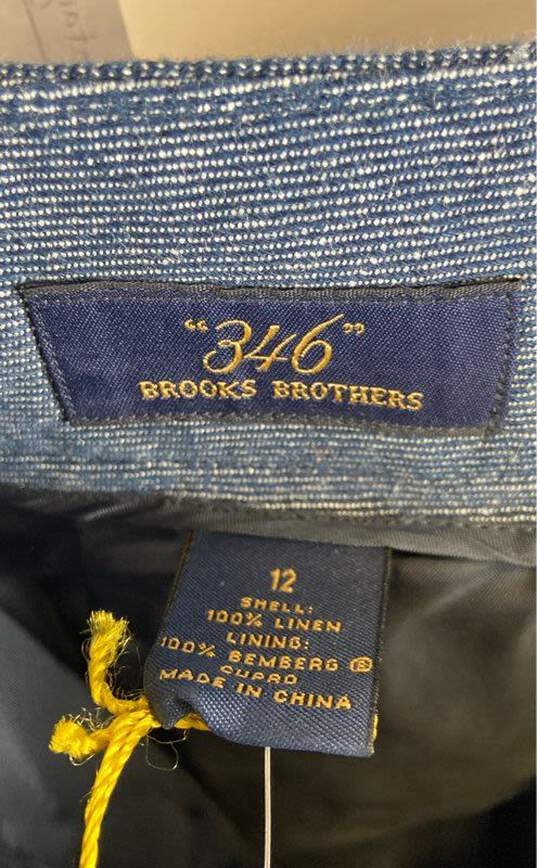 NWT Brooks Brothers Womens Blue 346 Flat Front Linen Straight Dress Pants Sz 12 image number 3