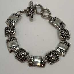 Designer Brighton Silver-Tone Flower Engraved Toggle Clasp Chain Bracelet alternative image