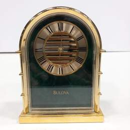 Gold Tone & Green Bulova Desk Clock