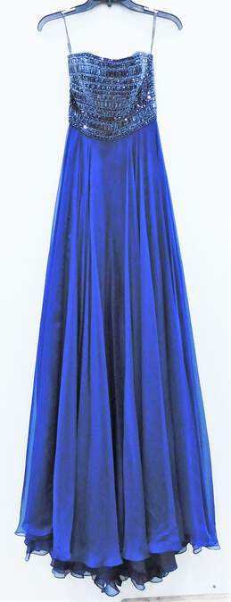 Royal Blue Chrome Beaded Ball Gown Womens SZ 00