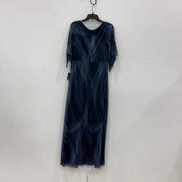 NWT Marina Womens Blue V-Neck Short Sleeve Back Zip Maxi Dress Size 10 alternative image