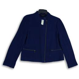 NWT Talbots Womens Navy Blue Long Sleeve Full-Zip Motorcycle Jacket Size 10P