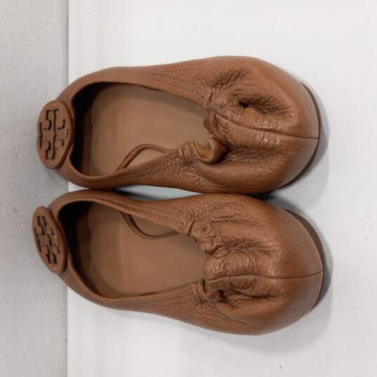 Buy the Women's Tory Burch Brown Leather Flats Shoes  | GoodwillFinds