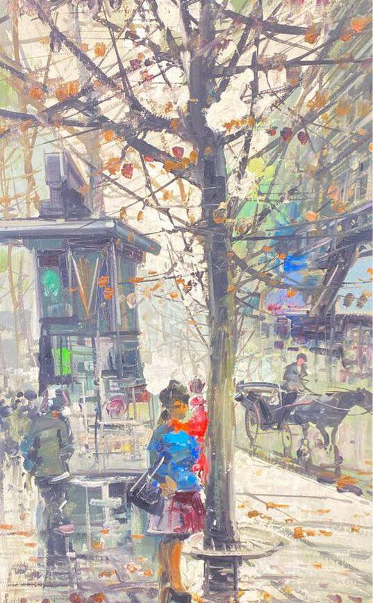 Parisian Street Scene Mid Century Oil on canvas by Ocala Signed. Framed image number 5