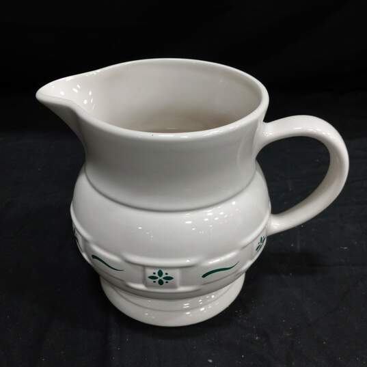 Longaberger Pottery Woven Traditions Ivory & Green Pitcher image number 3