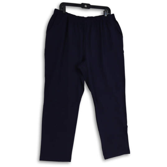 Womens Navy Blue Elastic Waist Slash Pocket Pull-On Ankle Pants XL Petite image number 2