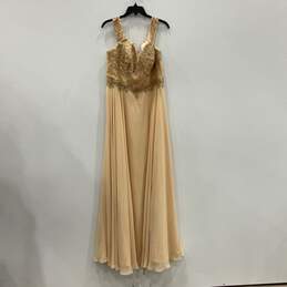 NWT Lets Womens Beige Gold Lace Sleeveless Back Zip Prom Maxi Dress Size 2XL