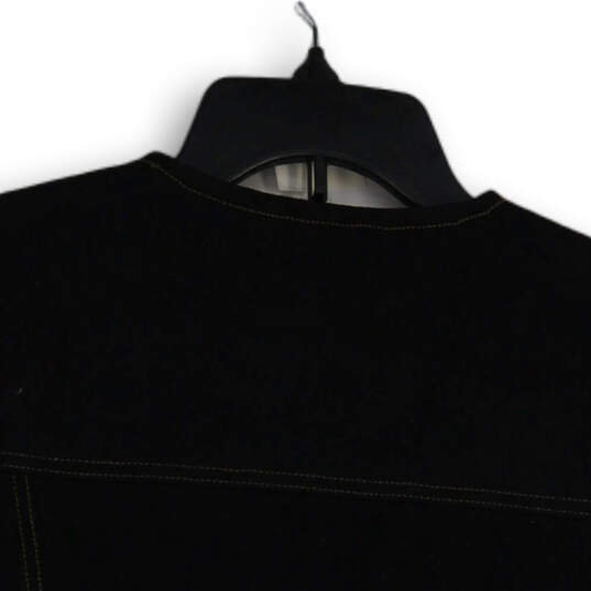 NWT Womens Black Denim Flap Pocket Button Front Biker Vest Size Large image number 4