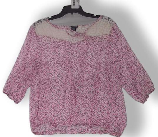 Womens Multicolor Floral Long Sleeve Notch Neck Pullover Blouse Top Size XS image number 1