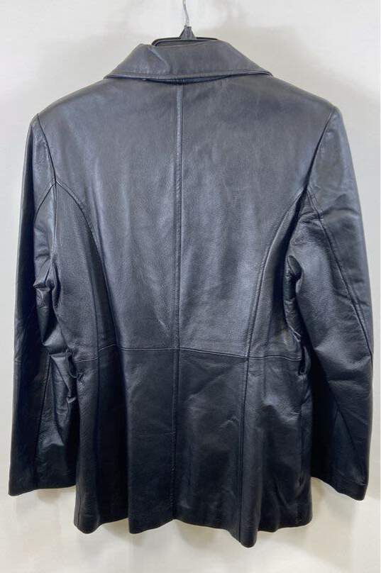 Oscar Piel Women Black Leather Jacket M image number 2
