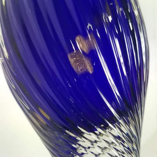 Murano Candle Stick / Blown Art Glass / Cobalt Blue w/ Gold Accents image number 9