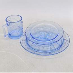 Vintage Nursey Rhyme Set of Mug Plate And Bowl Blue Glass