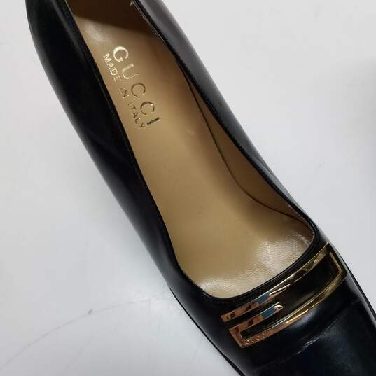 AUTHENTICATED Gucci Black Leather Square Toe Pumps Womens Size 39 image number 5