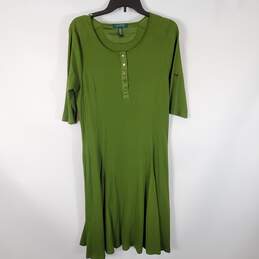 Ralph Lauren Women Olive Green Cotton Midi Dress Sz 1X