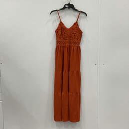 NWT Womens Orange Spaghetti Strap V-Neck Sleeveless Maxi Dress Size Small