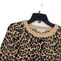 Womens Tan Leopard Print Round Neck Long Sleeve Pullover Sweater Size Small image number 3