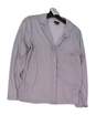 Womens Gray White Striped Long Sleeve Pocket Button Up Shirt Size M image number 1