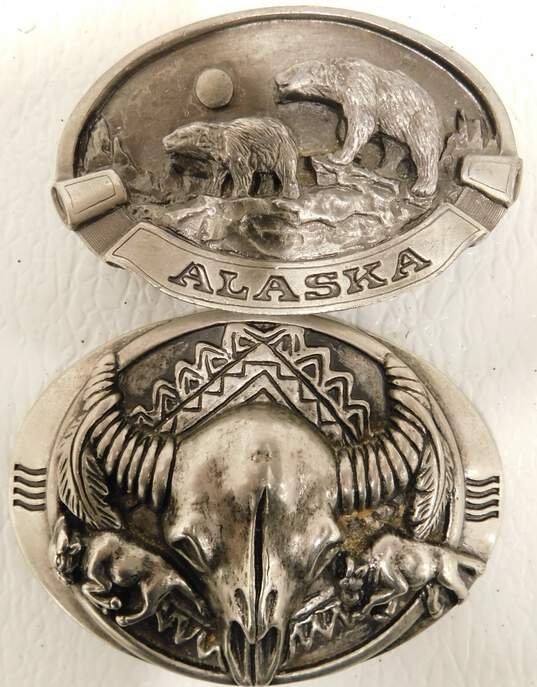 Vintage Men's Belt Buckles Outdoor Wildlife Eagle Cattle Alaska Bears image number 3