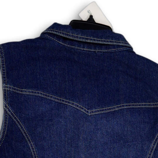 NWT Womens Blue Denim Sequin Pockets Collared Button Front Vest Size 1X image number 4