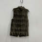Womens Gray Sleeveless Band Collar Mid-Length Faux Fur Vest Size Small image number 2