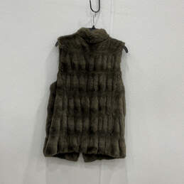Womens Gray Sleeveless Band Collar Mid-Length Faux Fur Vest Size Small alternative image