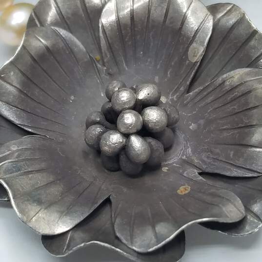 Vintage Sterling Silver FW Pearl Flower Pendant 19.5" Necklace 42.0g image number 4