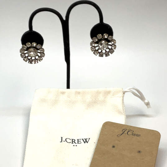 Designer J. Crew Rhinestone Gold-Tone Stud Earrings With Dust Bag image number 1
