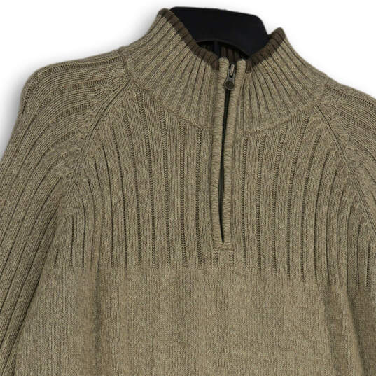 Mens Tan Mock Neck Long Sleeve Quarter Zip Pullover Sweater Size L image number 3