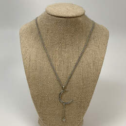 Designer Lucky Brand Silver-Tone Chain Rhinestones Moon Pendant Necklace