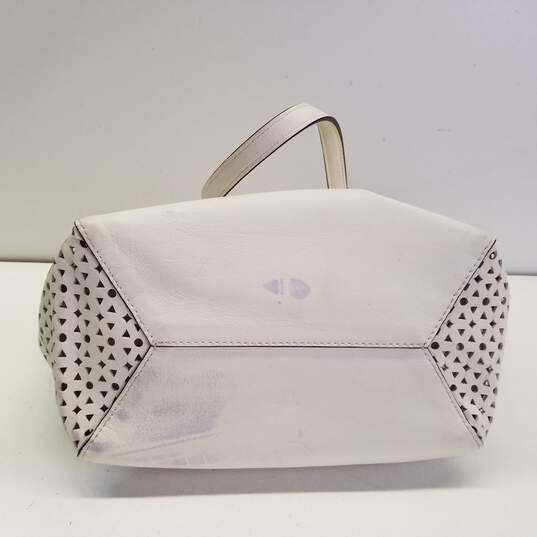 Diane Von Furstenberg White Perforated Leather Medium Shoulder Tote Bag image number 4