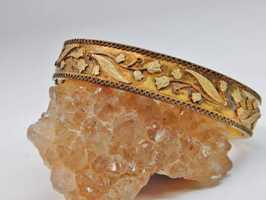 Antique Art Nouveau PRST Co. Gold Filled Floral Hinged Bangle Bracelet 20.5g image number 2