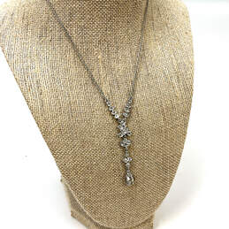 Designer Givenchy Silver-Tone Link Chain Clear Rhinestone Y-Drop Necklace
