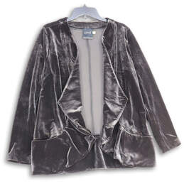 Womens Black Velvet Notch Lapel Long Sleeve Open Front Jacket Size XS