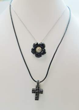 Swarovski Black Crystal Cross Necklace & Floral Crystal Necklace 21.8g