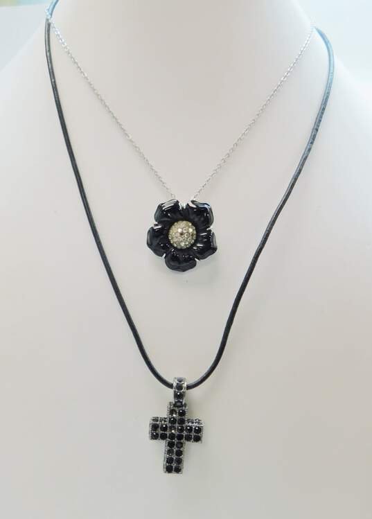 Swarovski Black Crystal Cross Necklace & Floral Crystal Necklace 21.8g image number 1